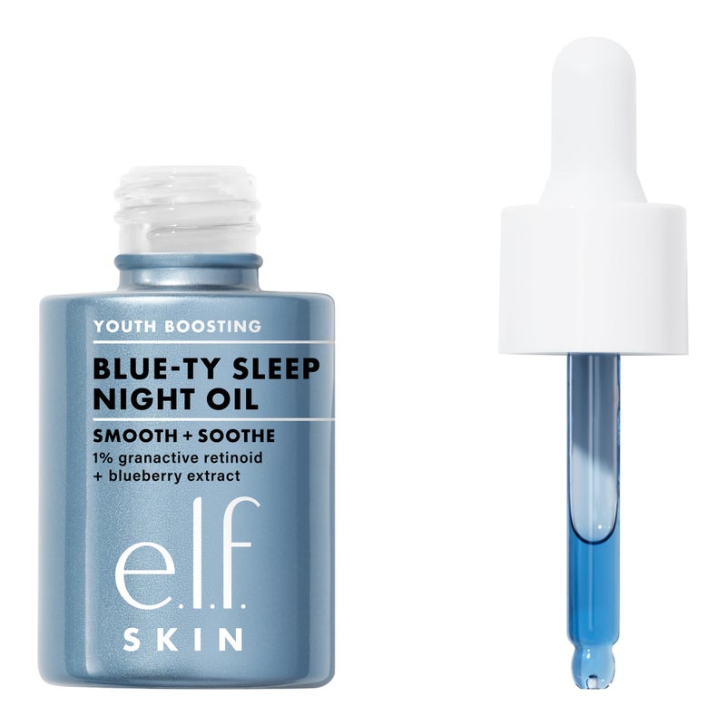 elf SKIN Youth Boosting Bluety Sleep Night Oil Gentle Overnight Face Oil Treats Fine Lines  Uneven Texture Lightweight Vegan  CrueltyFree